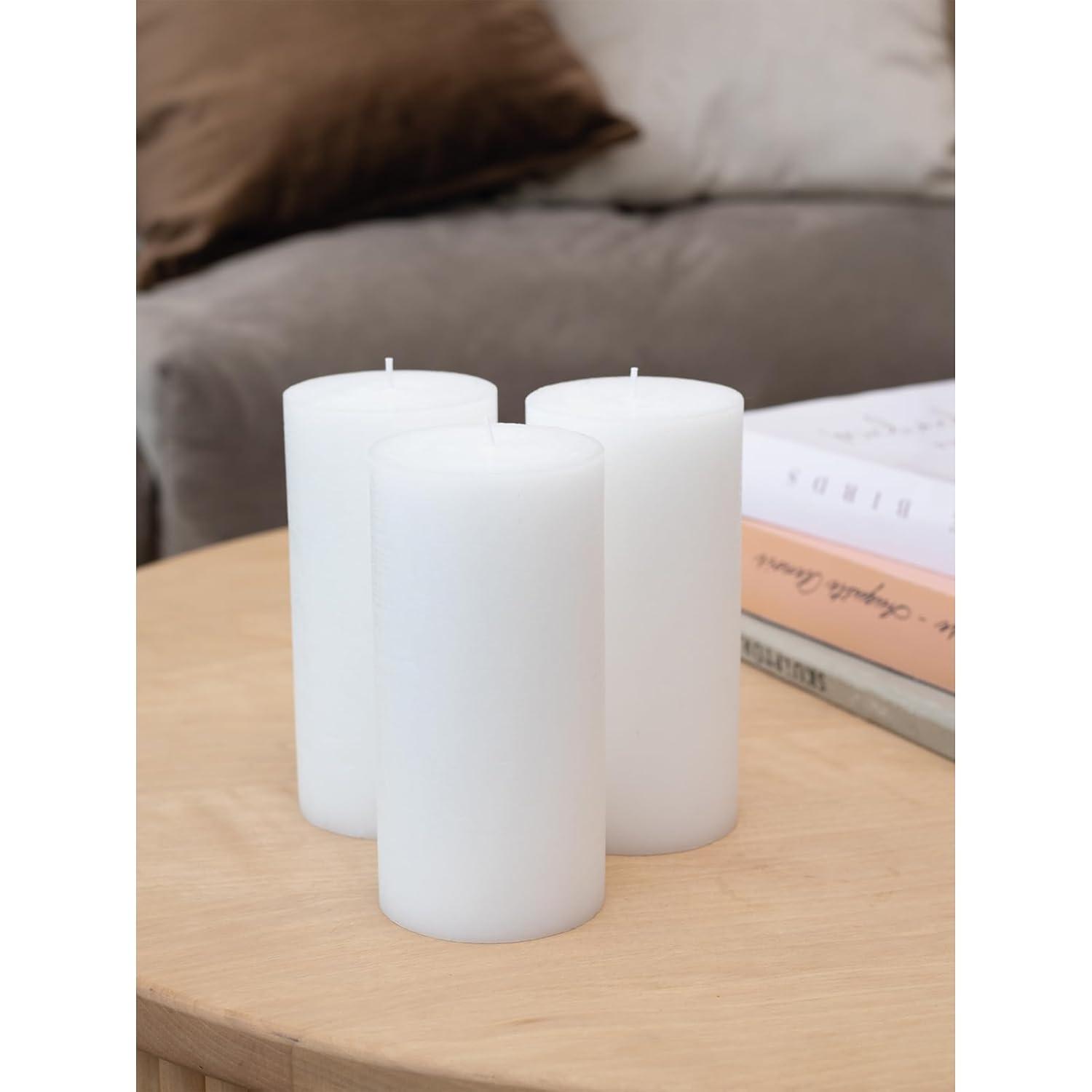 CANDWAX 3x6 Pillar Candles Set of 3 - Decorative Rustic Candles Unscented and Valentines Candles - Ideal as Wedding Candles or Large Candles for Home Interior - White Candles