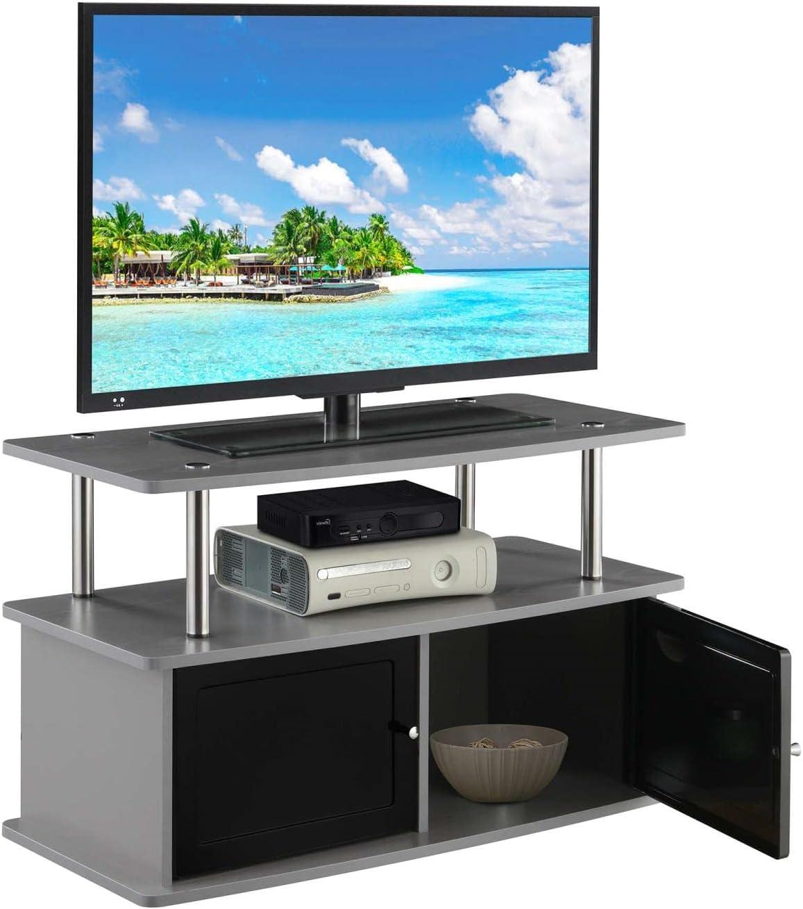 Convenience Concepts Designs2Go TV Stand with 2 Storage Cabinets and Shelf for TVs up to 40", Gray