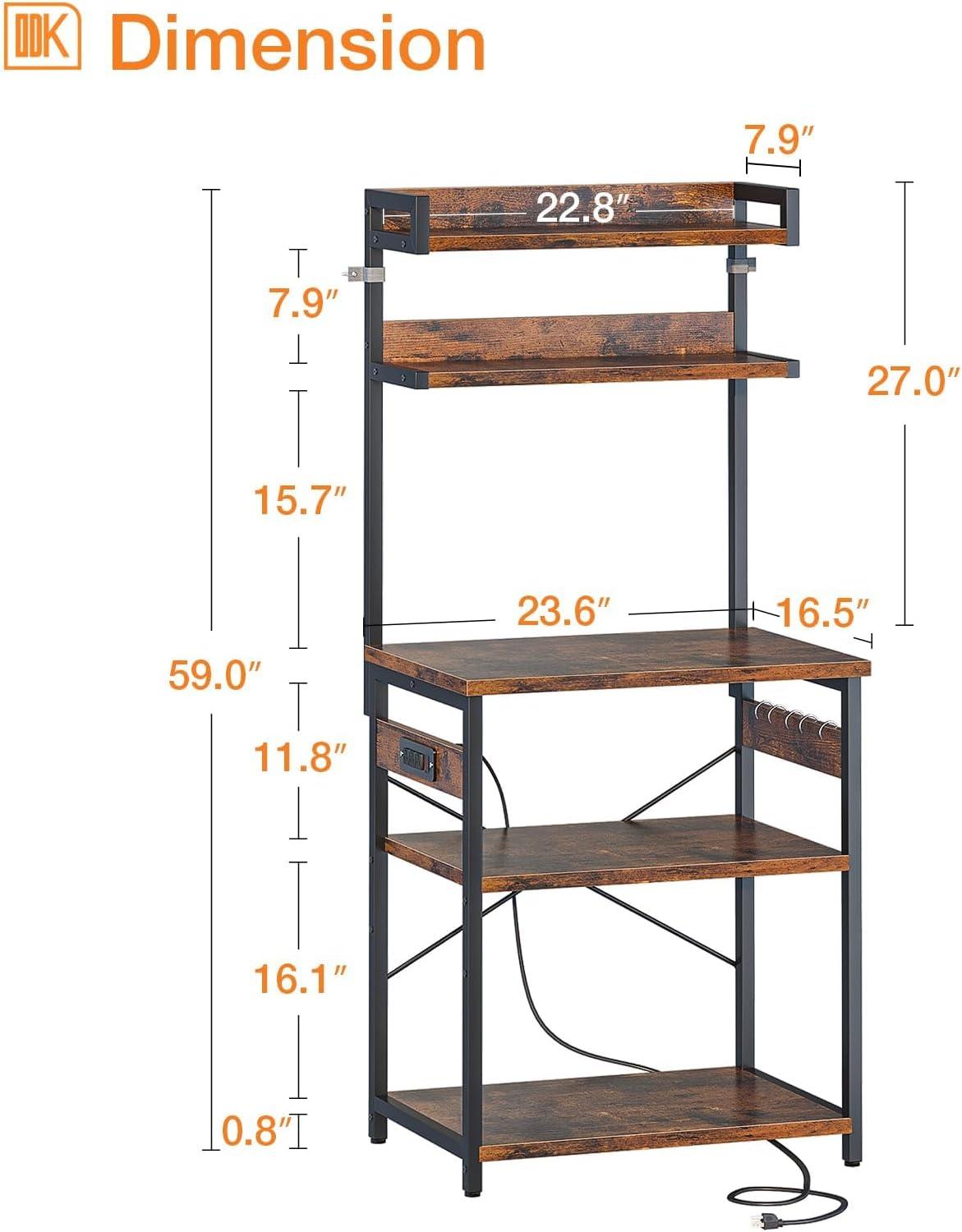 Rustic Brown 5-Tier Kitchen Rack with Built-in Power Outlet