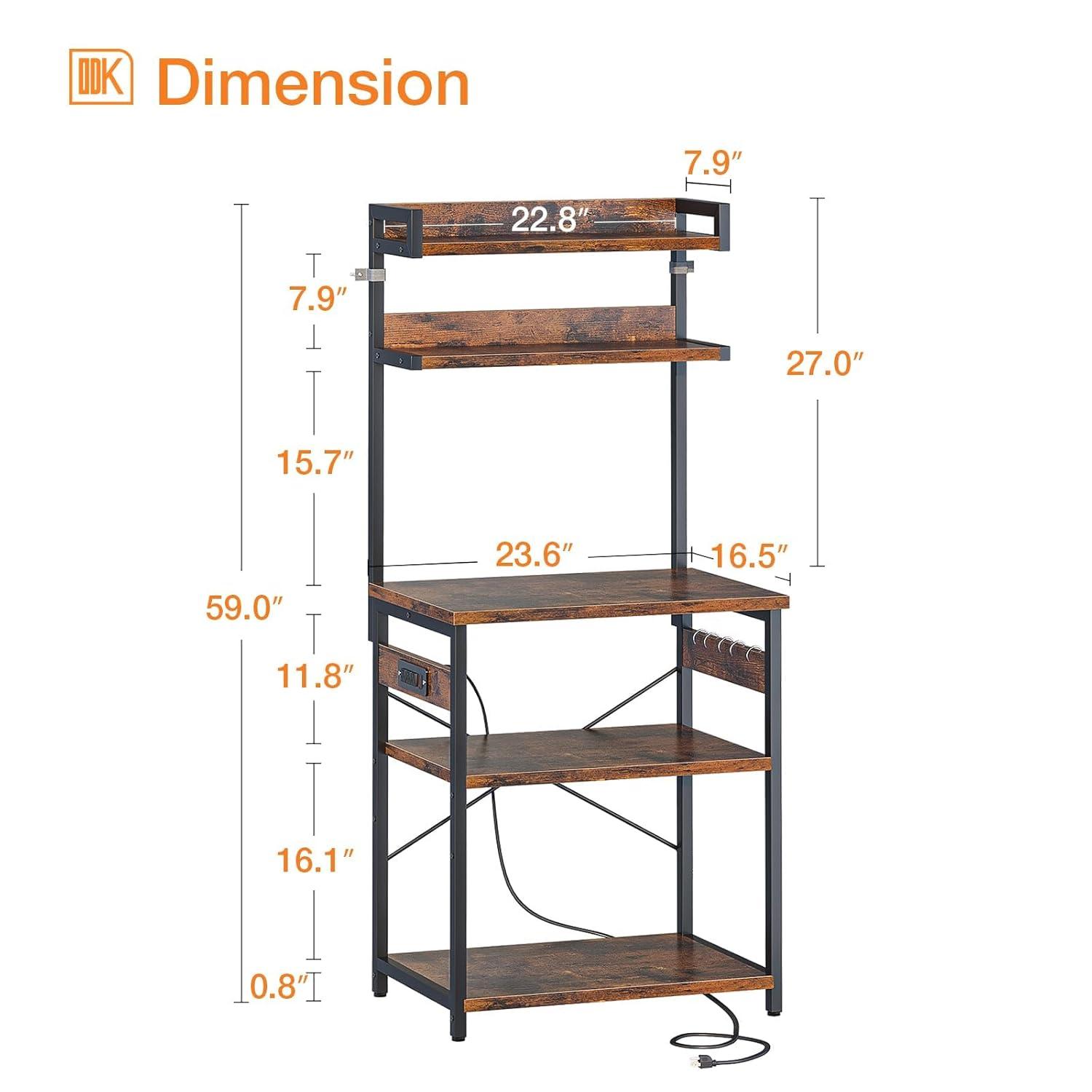 ODK Bakers Rack with Power Outlet, Coffee Bar with Storage 5-Tiers, Microwave Stand Kitchen rack 16.5 * 23.6 * 59 inches, Kitchen Shelf, Black