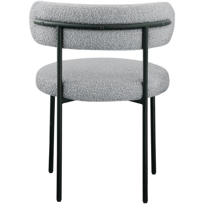 Contemporary Matte Black Iron Dining Chair with Grey Boucle Fabric