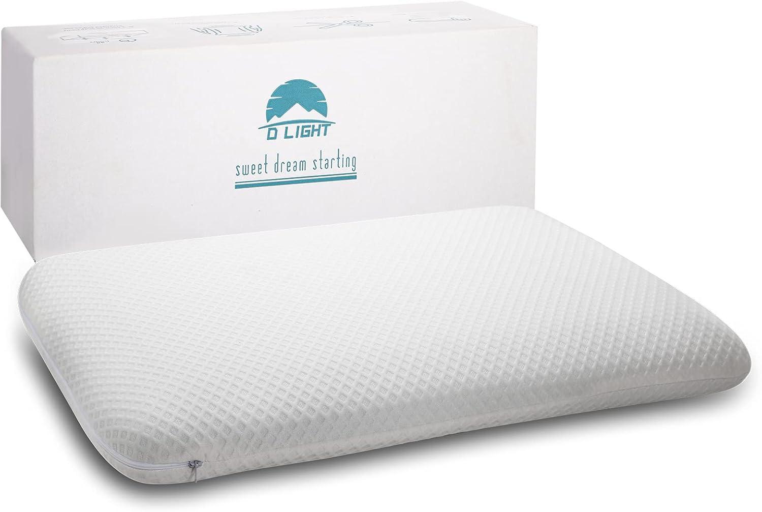 Slim White Gel Memory Foam Bed Pillow with Bamboo Cover