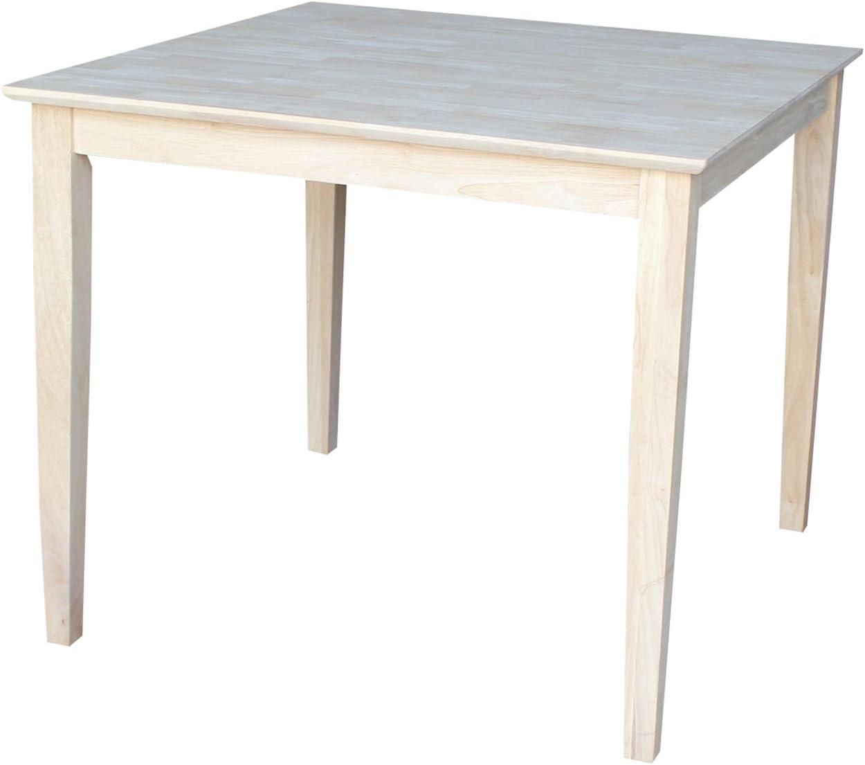 36" Square Solid Wood Table with Shaker Legs Unfinished - International Concepts