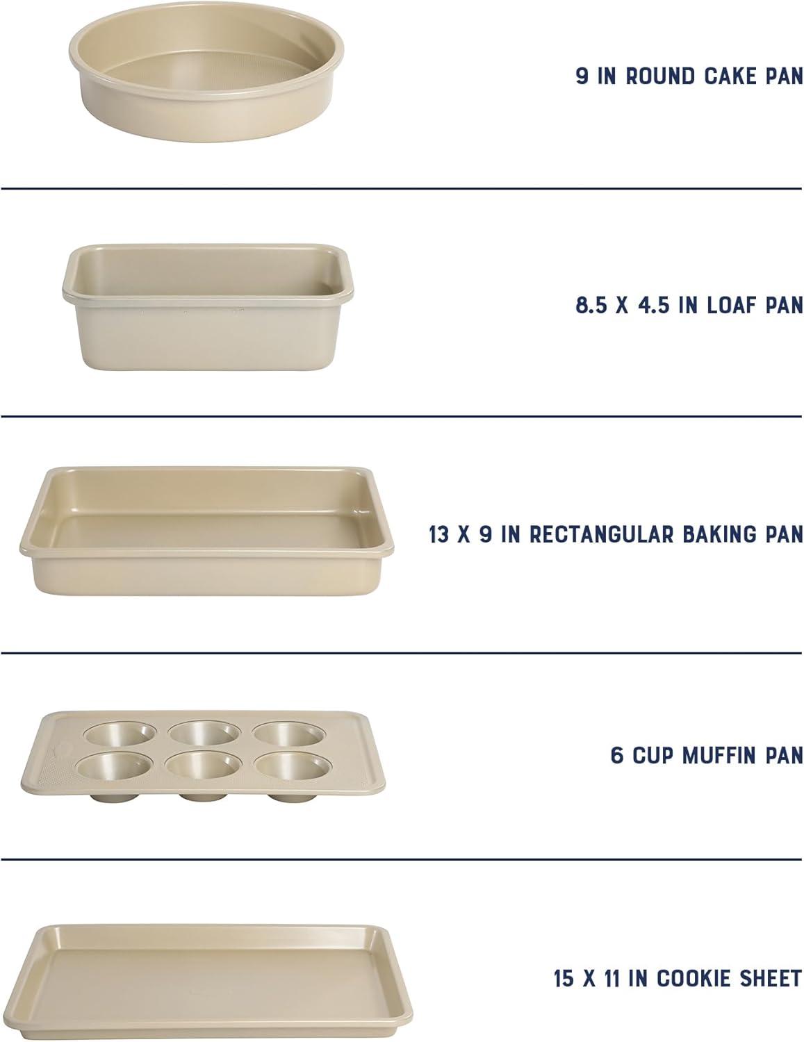 Oster Oster Verlice 5 Piece Carbon Steel Baking Pans Bakeware Set W/ Premium PFA Free Nonstick - Champagne Gold