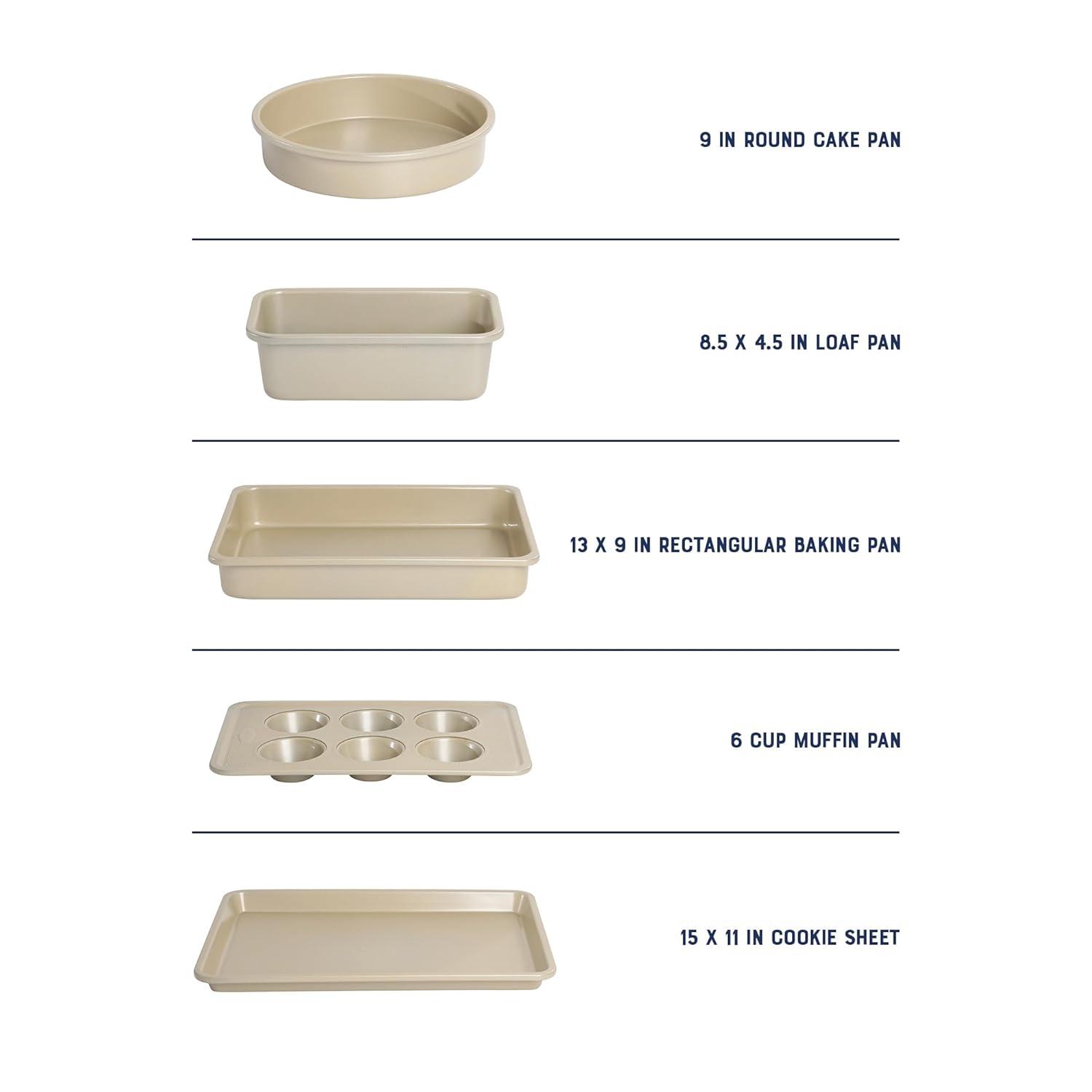 Oster Oster Verlice 5 Piece Carbon Steel Baking Pans Bakeware Set W/ Premium PFA Free Nonstick - Champagne Gold