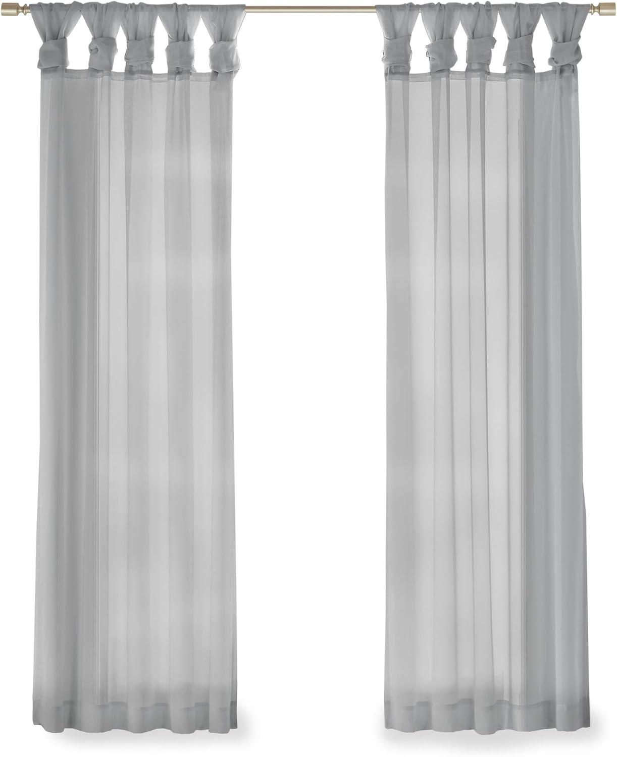 Madison Park Ceres Adult Twisted Tab Voile Sheer Curtain Panel Pair Light Grey 50x63 - Indoor Living Room