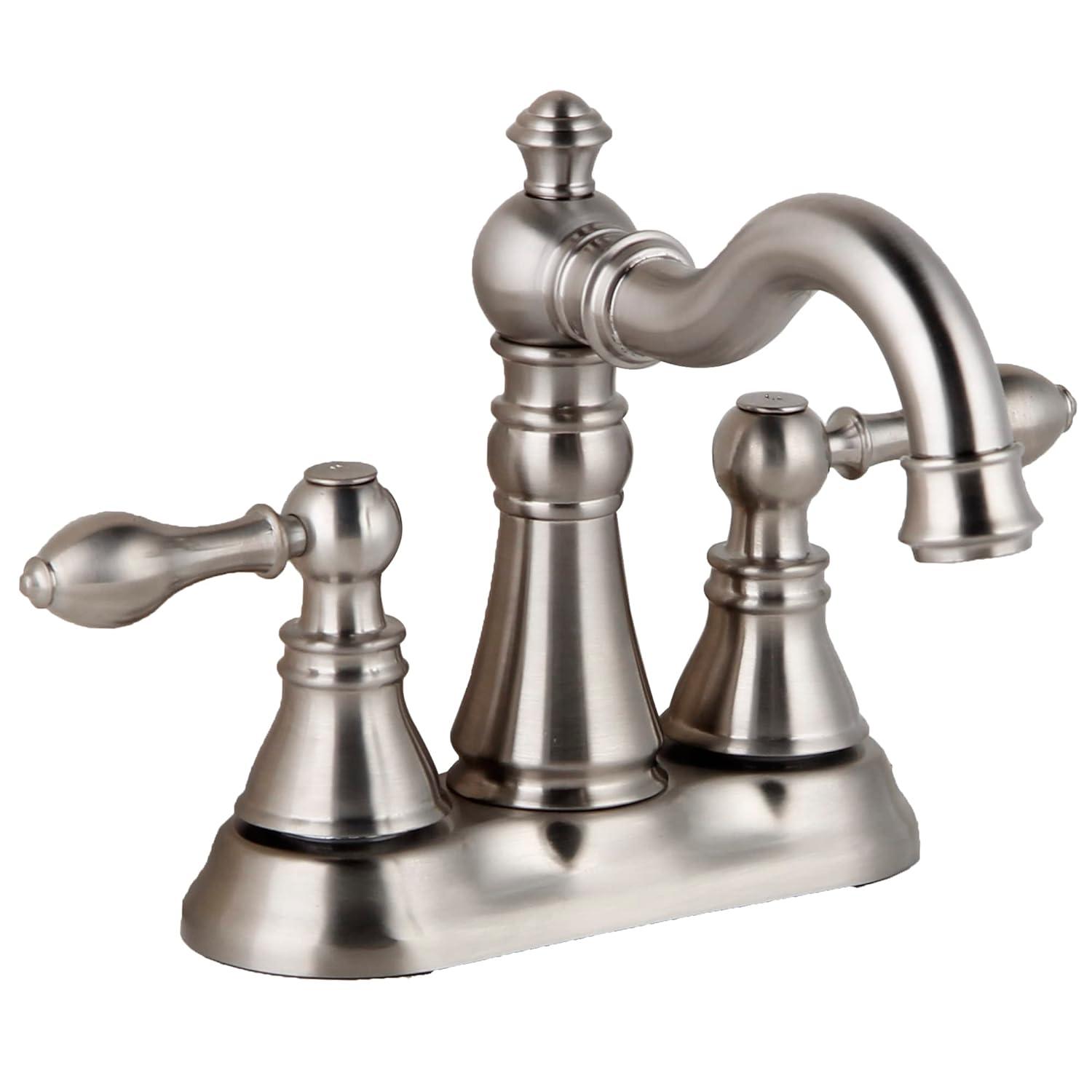 Two Handles Brushed Nickel Bathroom Faucet 3 Hole Sink Faucet with Overflow Pop up Drain, 360° Swivel Spout 4 Inch Centerset Lavatory Faucet Without Water Supply Lines,F-4501-BN