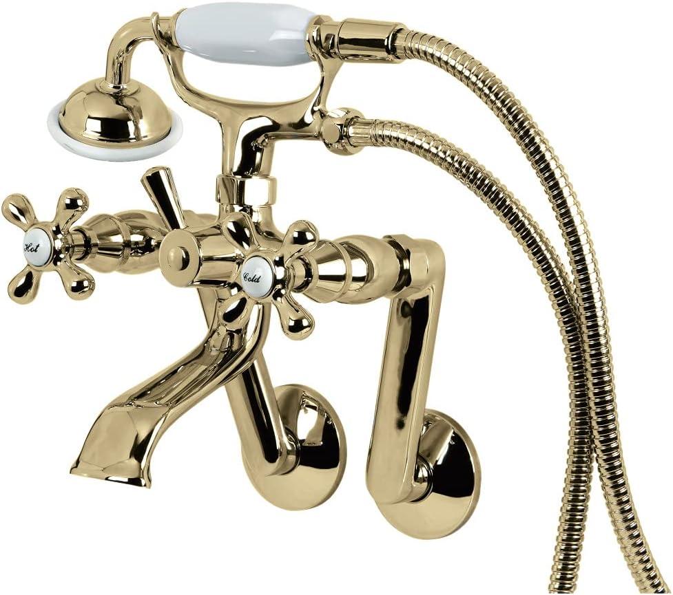 Kingston Brass Kingston Three-Handle 2-Hole Tub Wall Mount Clawfoot Tub Faucet with Hand Shower