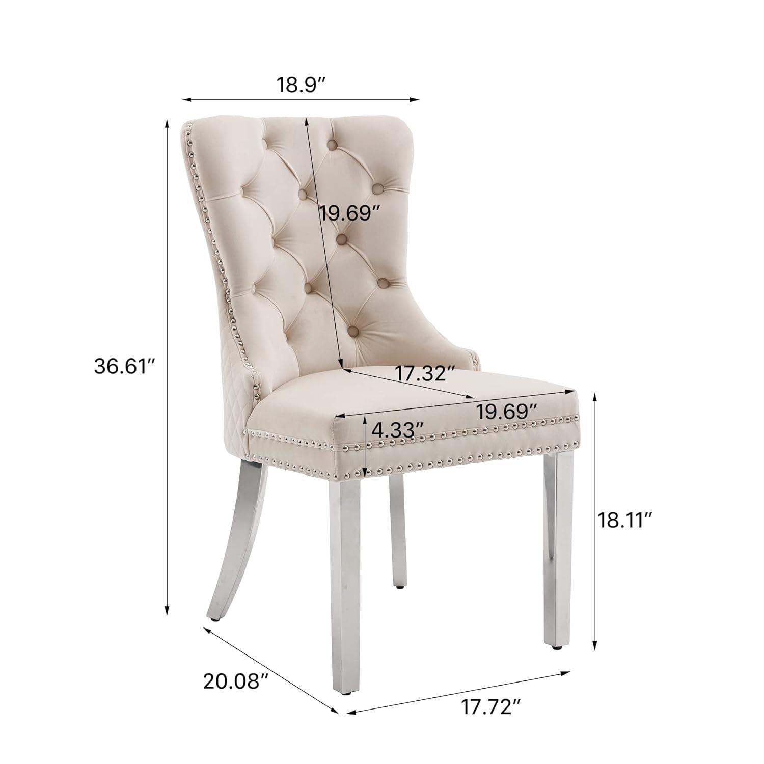 KCC Velvet Dining Chairs Set of 2, Upholstered High-end Tufted Dining Room Chair with Nailhead Back Ring Pull Trim Solid Wood Legs, Nikki Collection Modern Style for Kitchen, Black