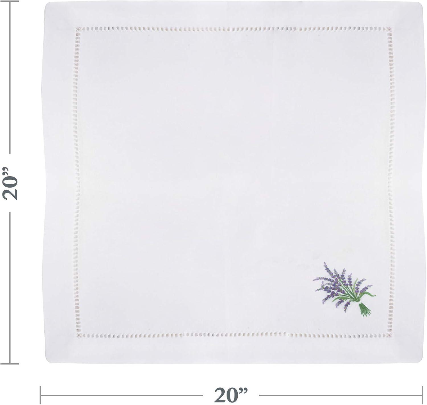 Saro Lifestyle Embr'd Lavender Hemstitch Napkin, 20" Square, White (Set of 6)