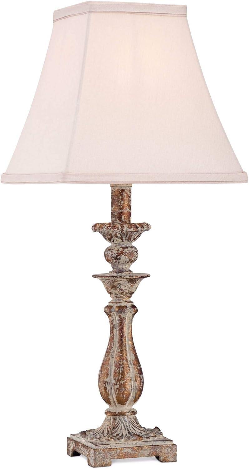 Regency Hill Alicia Country Cottage Accent Table Lamp 18" High Distressed Antique Gold Off White Square Shade for Bedroom Living Room Bedside House