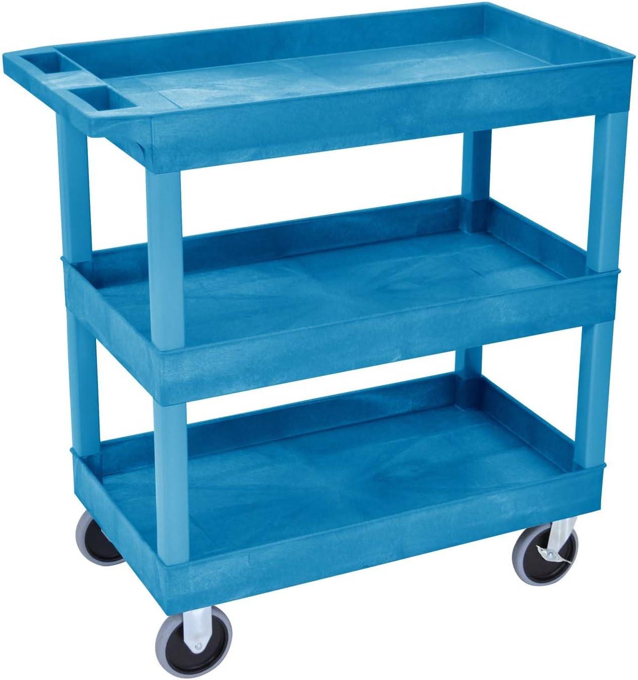 Luxor 18" x 32" Three Shelf Heavy Duty Tub Utility Cart - Blue