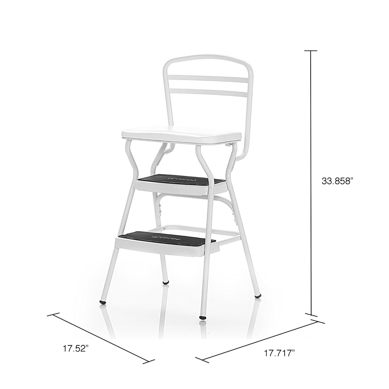 Cosco 11130WHTE White Retro Counter Chair/Step Stool with Lift-Up Seat