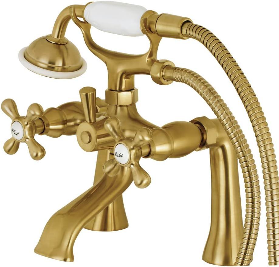 Kingston Brass Kingston Three-Handle 2-Hole Deck Mount Clawfoot Tub Faucet with Hand Shower