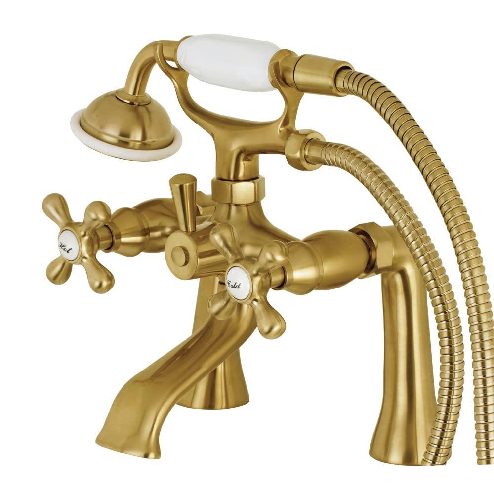 Kingston Brass Kingston Three-Handle 2-Hole Deck Mount Clawfoot Tub Faucet with Hand Shower
