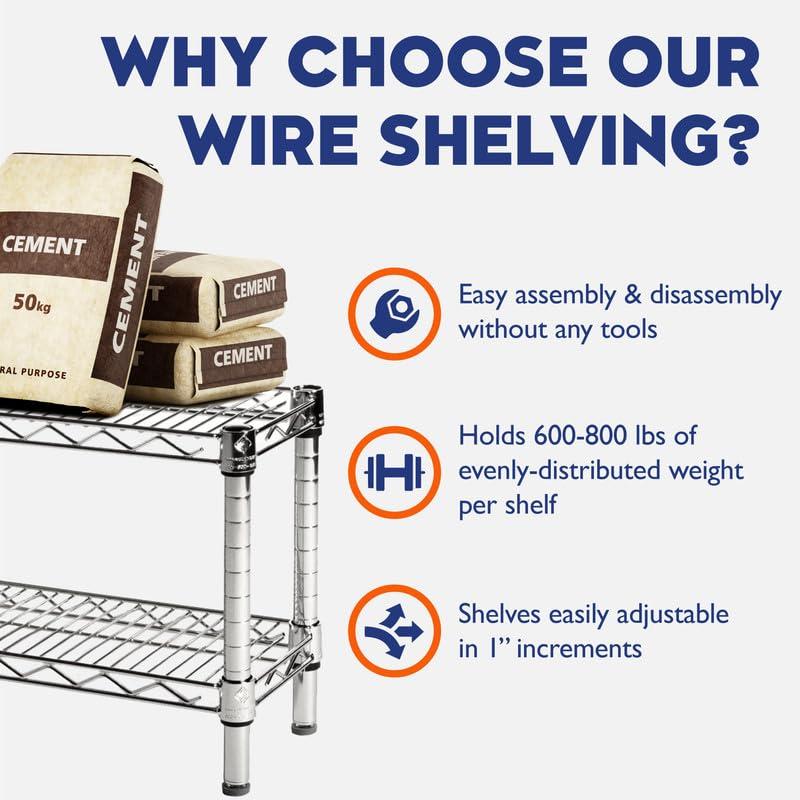 Shelving.com Chrome Wire Shelving with 2 Tier Shelves - 8"d x 24"w x 14"h