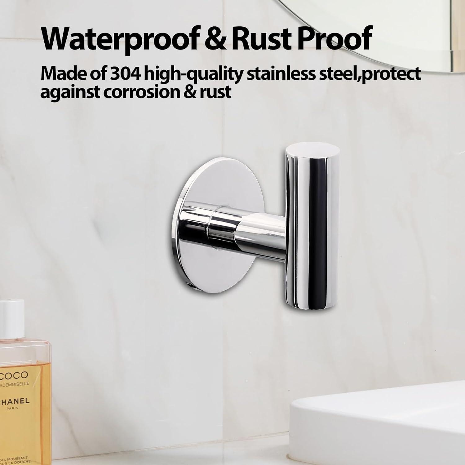 Bathroom Stainless Steel Towel Hooks Wall Mounted 4-Pack