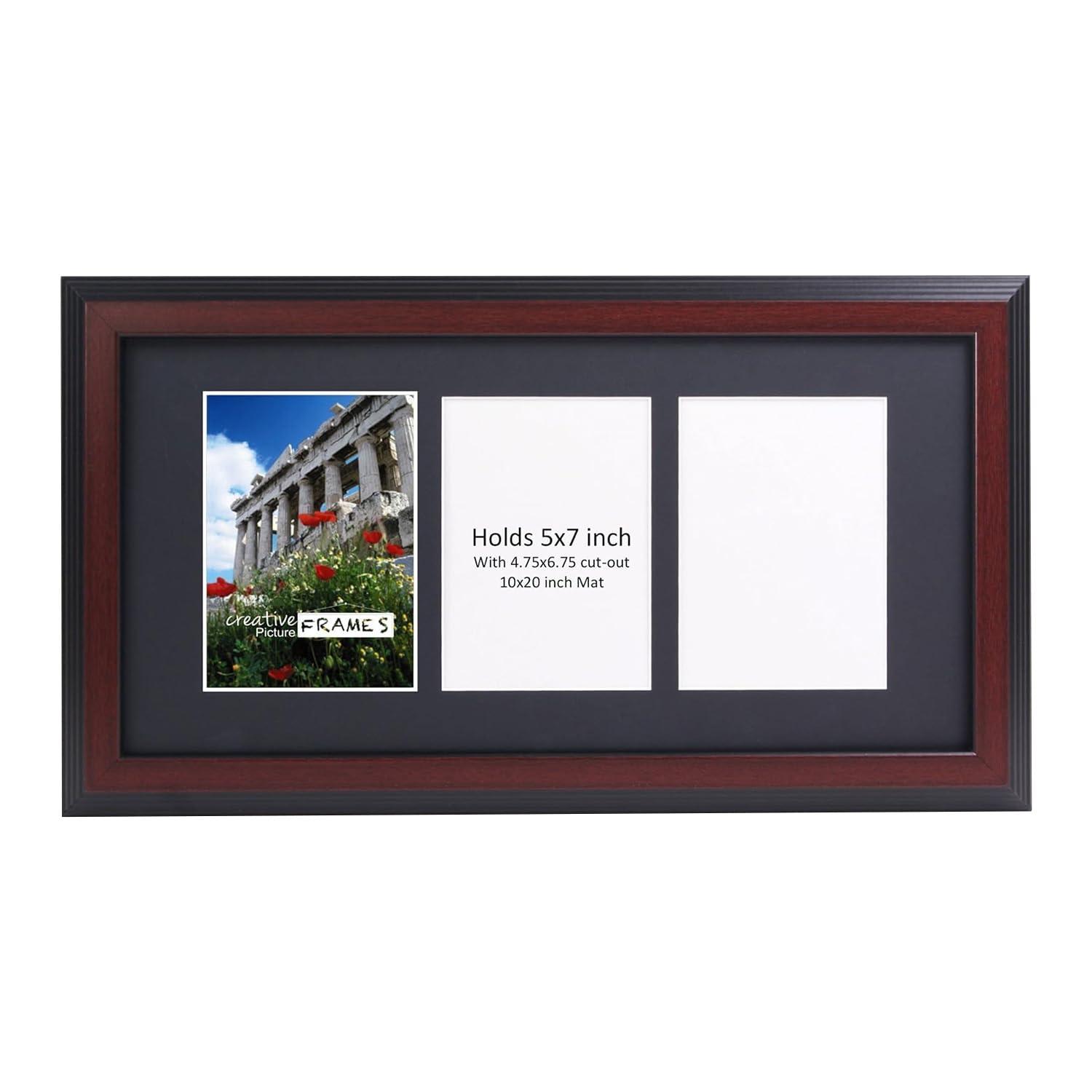 CreativePF 3 Opening Mahogany Picture Frame with Glass to Hold 5 by 7 inch Photographs Including 10x20-inch Black Mat Collage