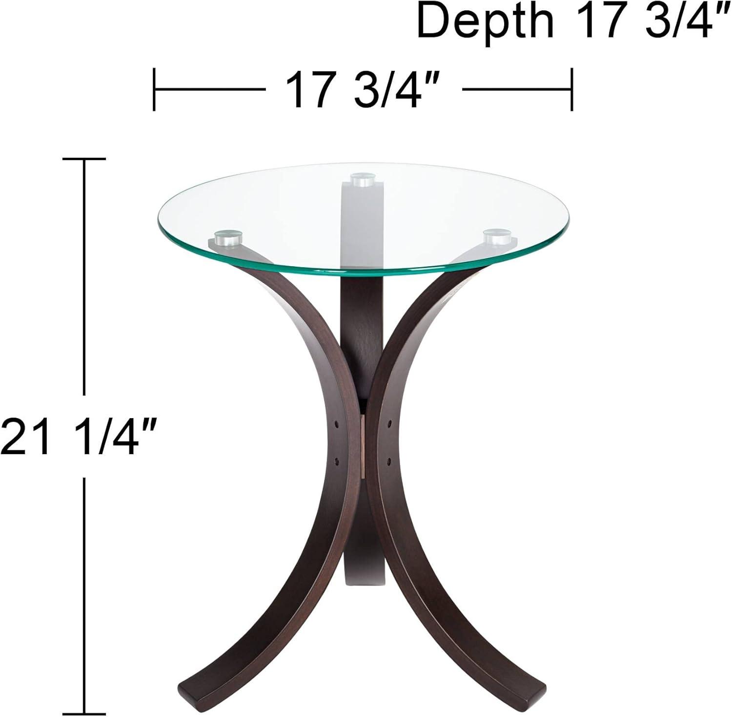 Studio 55D Niles Modern Wood Round Accent Table 17 3/4" Wide Dark Brown Clear Tempered Glass Tabletop for Living Room Bedroom Bedside Entryway Office