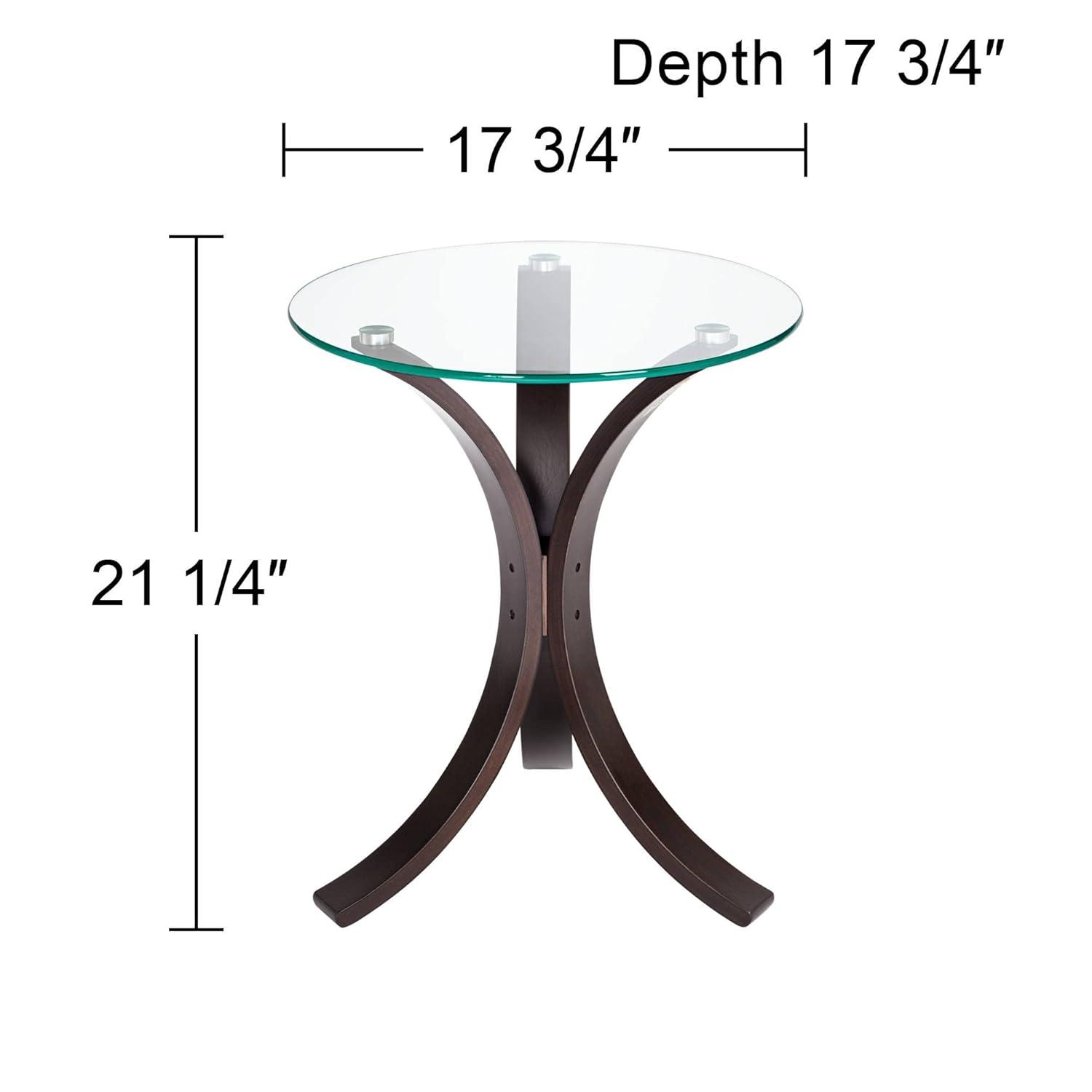 Studio 55D Niles Modern Wood Round Accent Table 17 3/4" Wide Dark Brown Clear Tempered Glass Tabletop for Living Room Bedroom Bedside Entryway Office