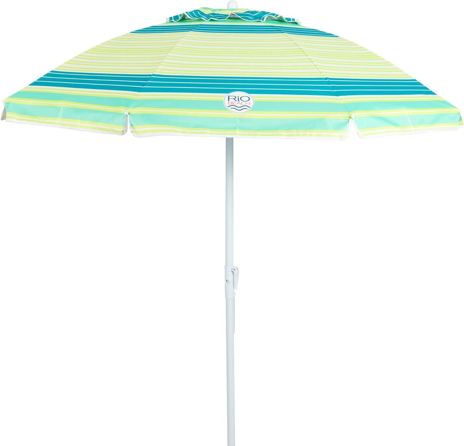 6 ft. Multicolor Beach Umbrella with White Steel Frame