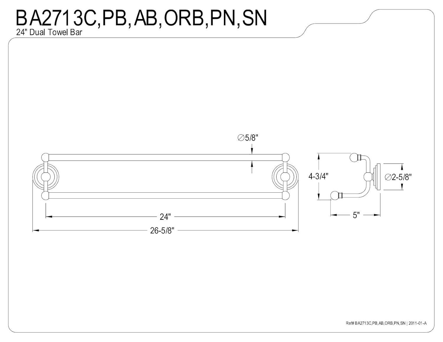 Kingston Brass BA2713AB Kingston Brass Milano 24-Inch Dual Towel Bar