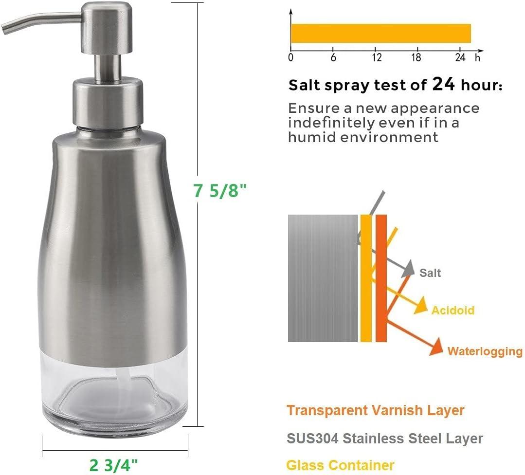 Brushed Nickel Stainless Steel and Glass Soap Dispenser with Non-Slip Coaster