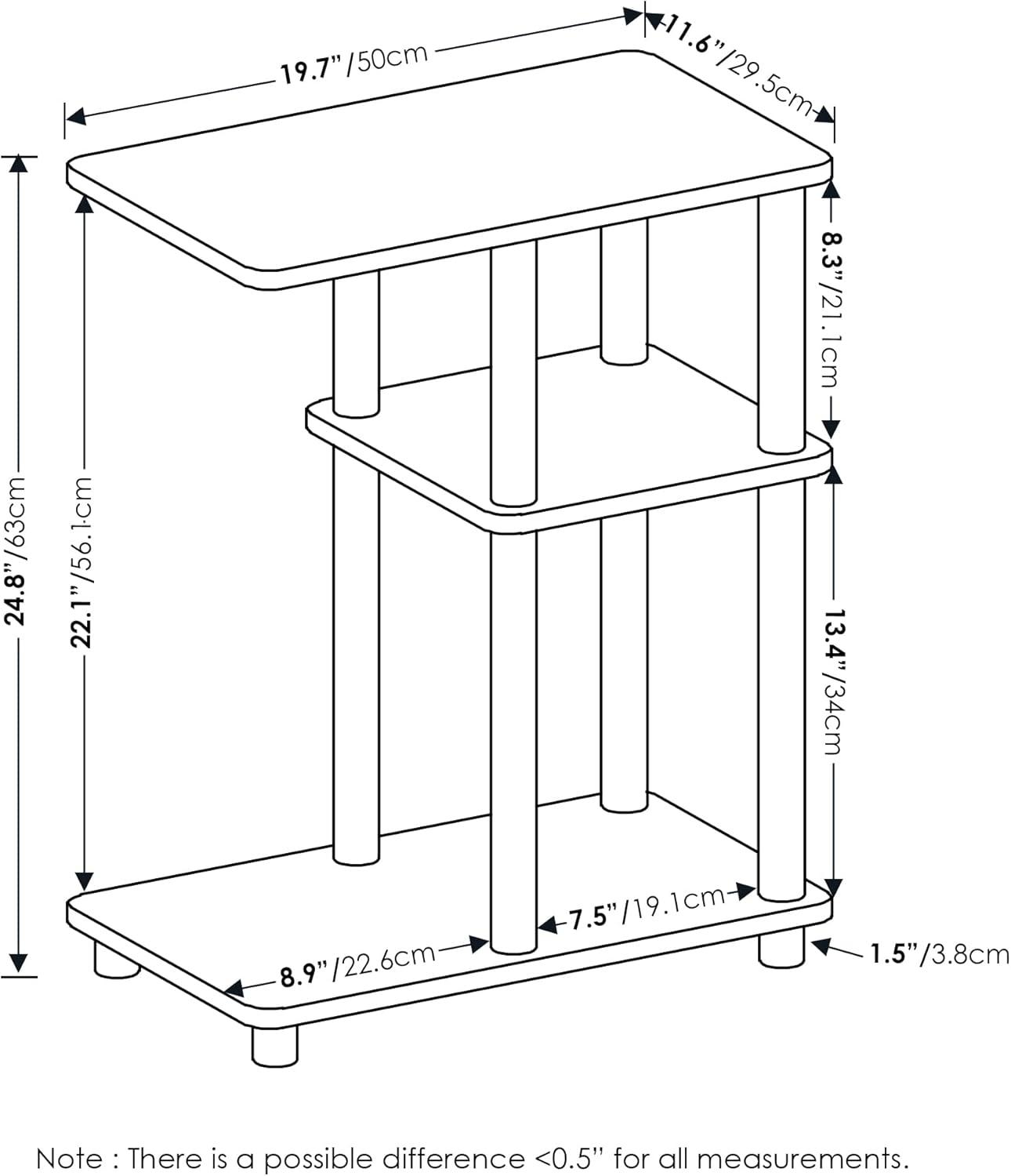 Furinno Turn-N-Tube C Shape Sofa Side Table, Espresso/Black