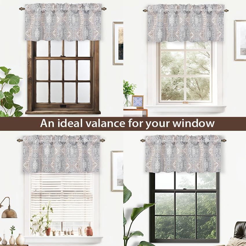 DriftAway Adrianne Damask/Floral Pattern Window Curtain valance 52”x18”, Beige/Gray