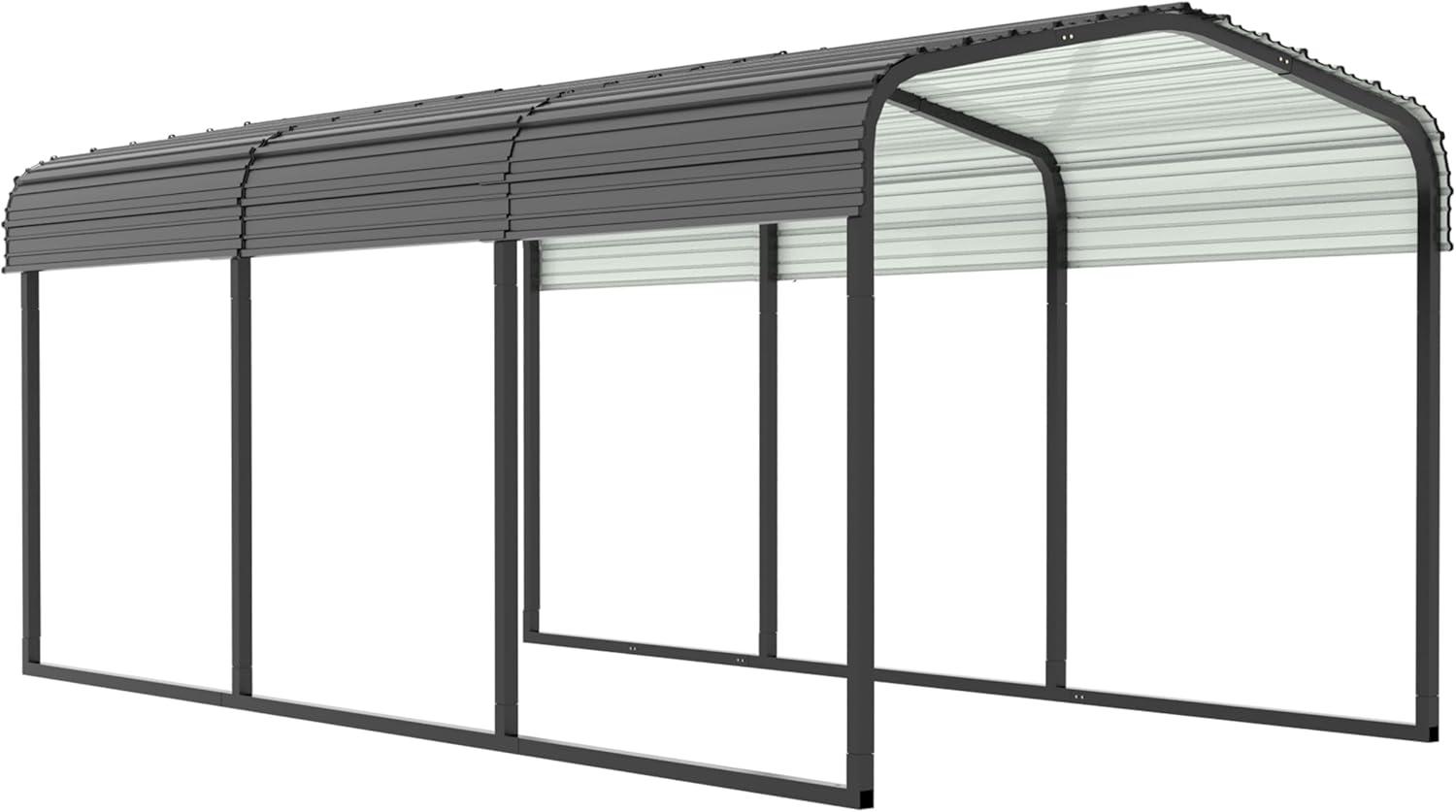 Gray Heavy Duty Metal Carport with Galvanized Steel Roof