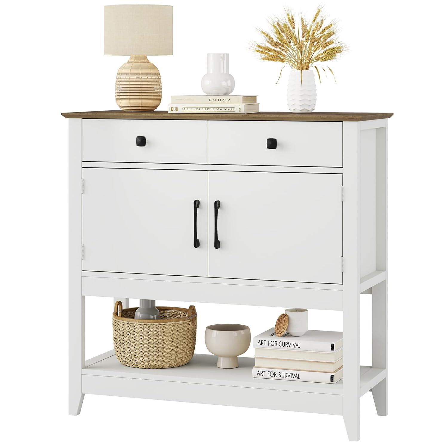 Console Table Sofa Table,Coffee Bar Cabinet,35.5" Lx 13.8" W x 34.65" H,Entryway Table with 2 Drawers & 2Door Cabinet Buffet Sideboard for Kitchen Entryway,Hallway,Foyer,White