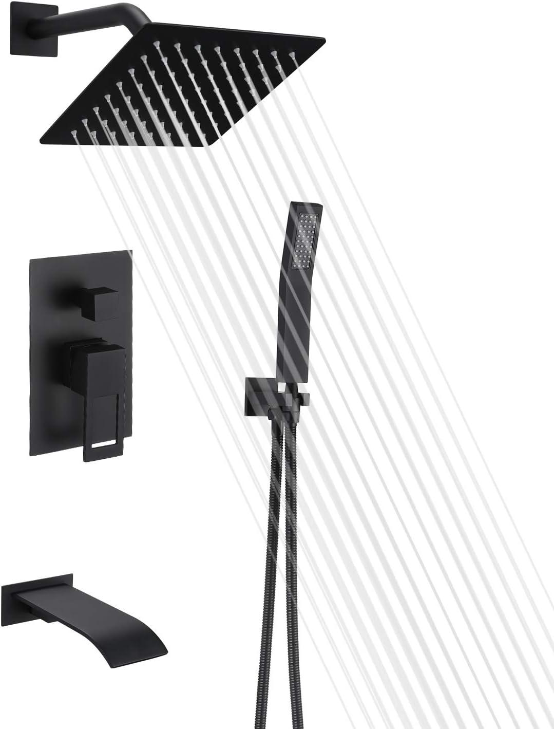 Matte Black Multi-Head Wall-Mounted Shower System with Handheld