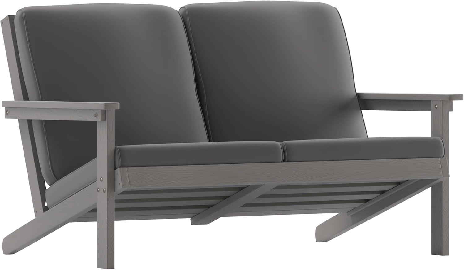 Flash Furniture Charlestown All-Weather Poly Resin Wood Adirondack Style Deep Seat Patio Loveseat with Cushions, Gray/Gray