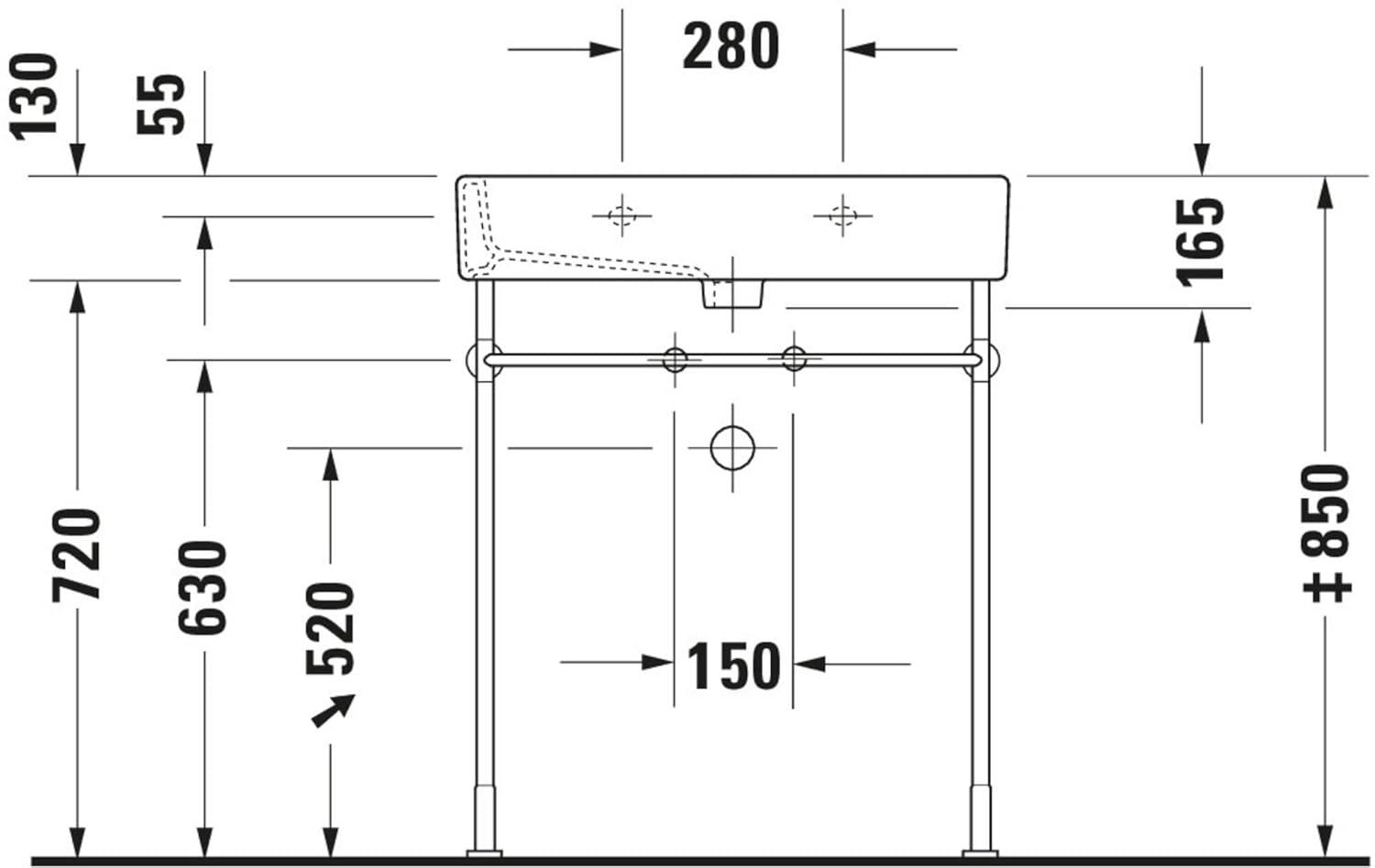 Duravit 045470-1HOLE White Ceramic 51.08 lb Rectangular Wall Mount Bathroom Sink