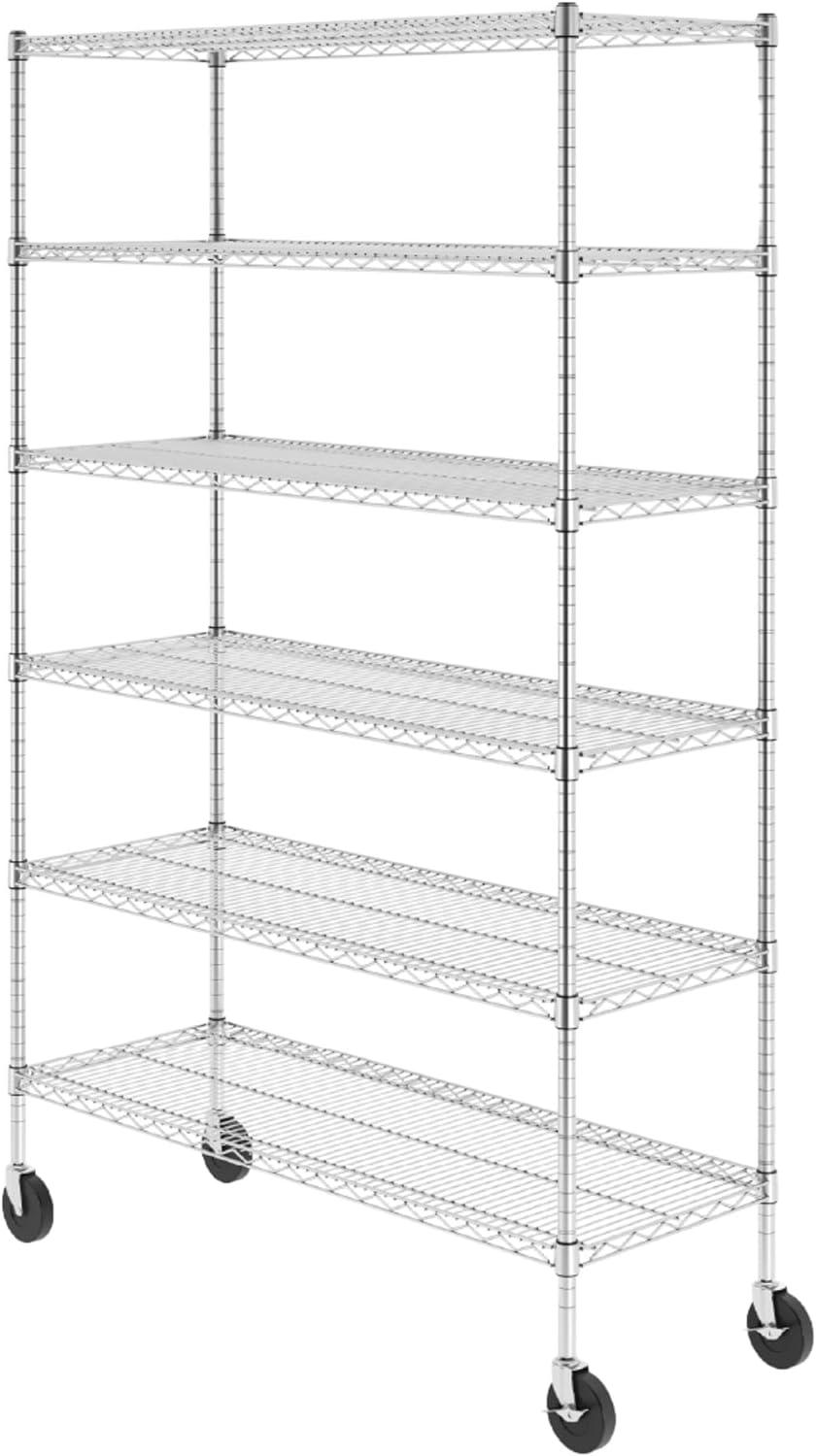 SafeRacks 6 Tiered Storage Shelves w/Heavy Duty Steel Wire Shelving Unit, Silver