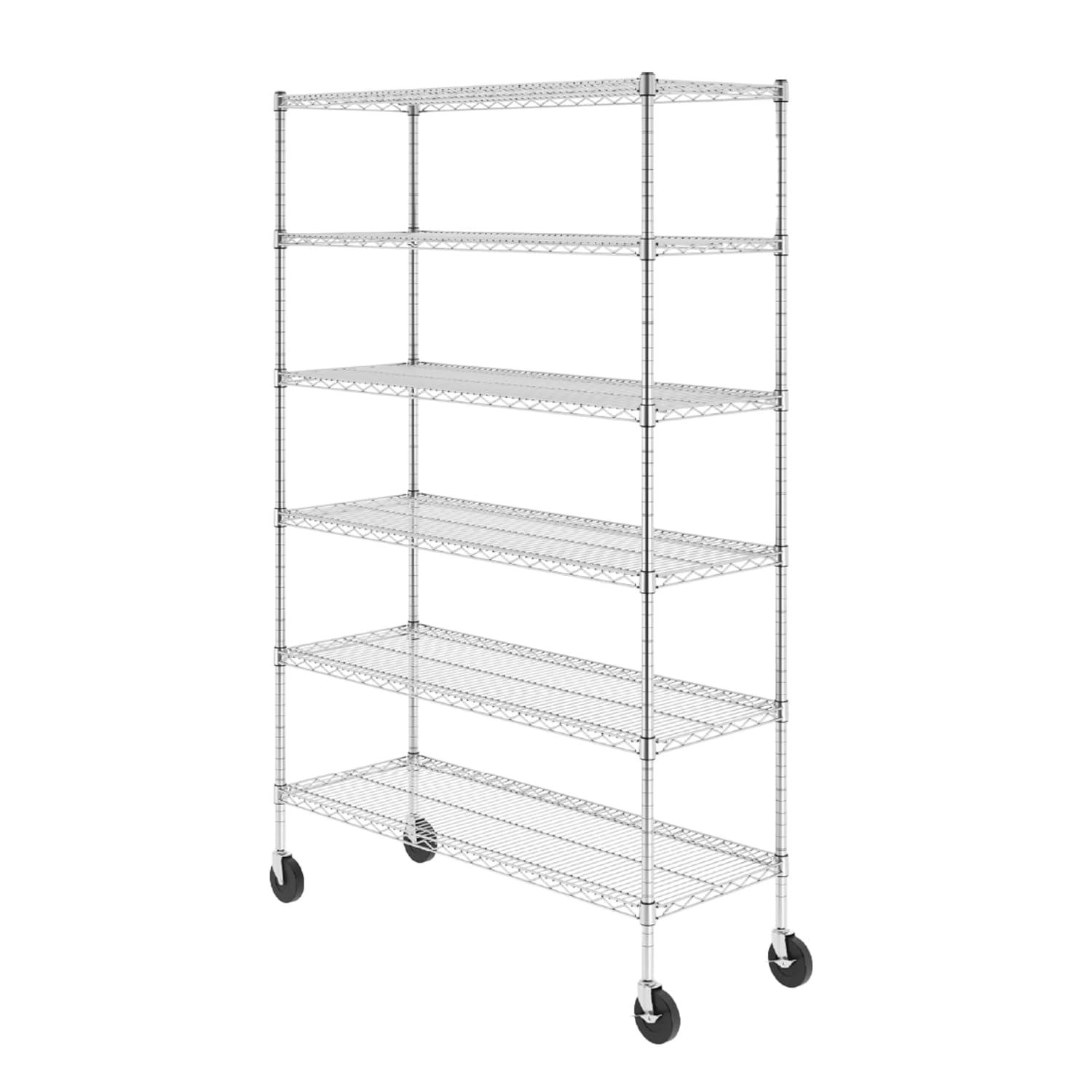 WFX Utility™ SafeRacks 6 Tiered Storage Shelves w/Heavy Duty Steel Wire Shelving Unit, Silver