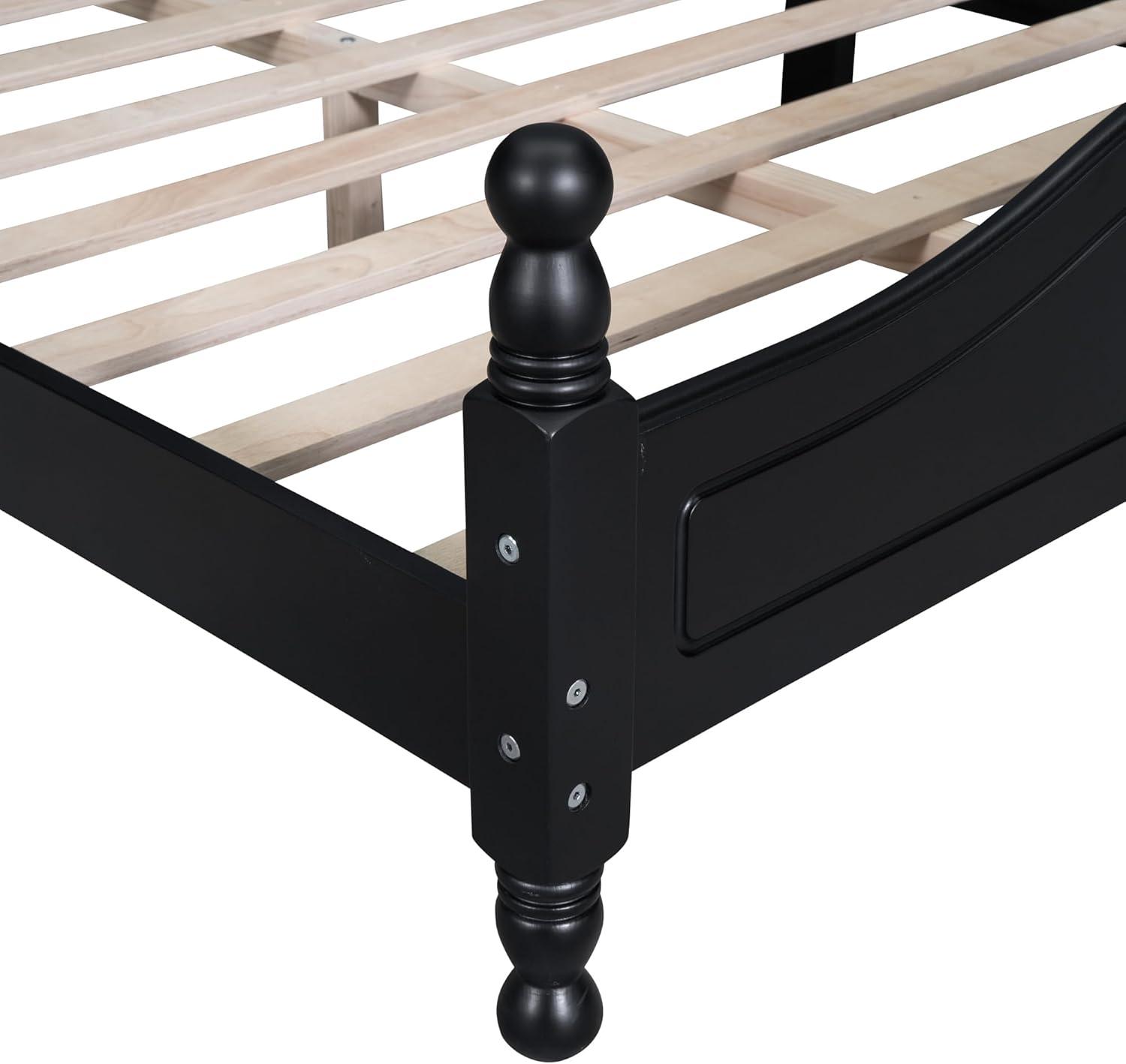 Queen Size Wood Platform Bed Frame for Boys Girls Kids Toddler,Retro Style Platform Bed with Wooden Slat Support,Black