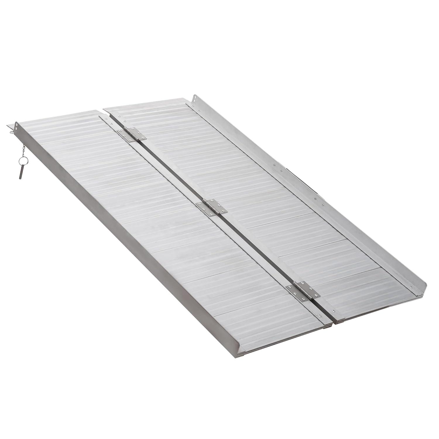 HOMCOM Textured Aluminum Portable Wheelchair Ramp for Home, Steps, Doorways, Foldable Handicap Ramp 4', Threshold Ramp with Durability for Strong Load-Bearing