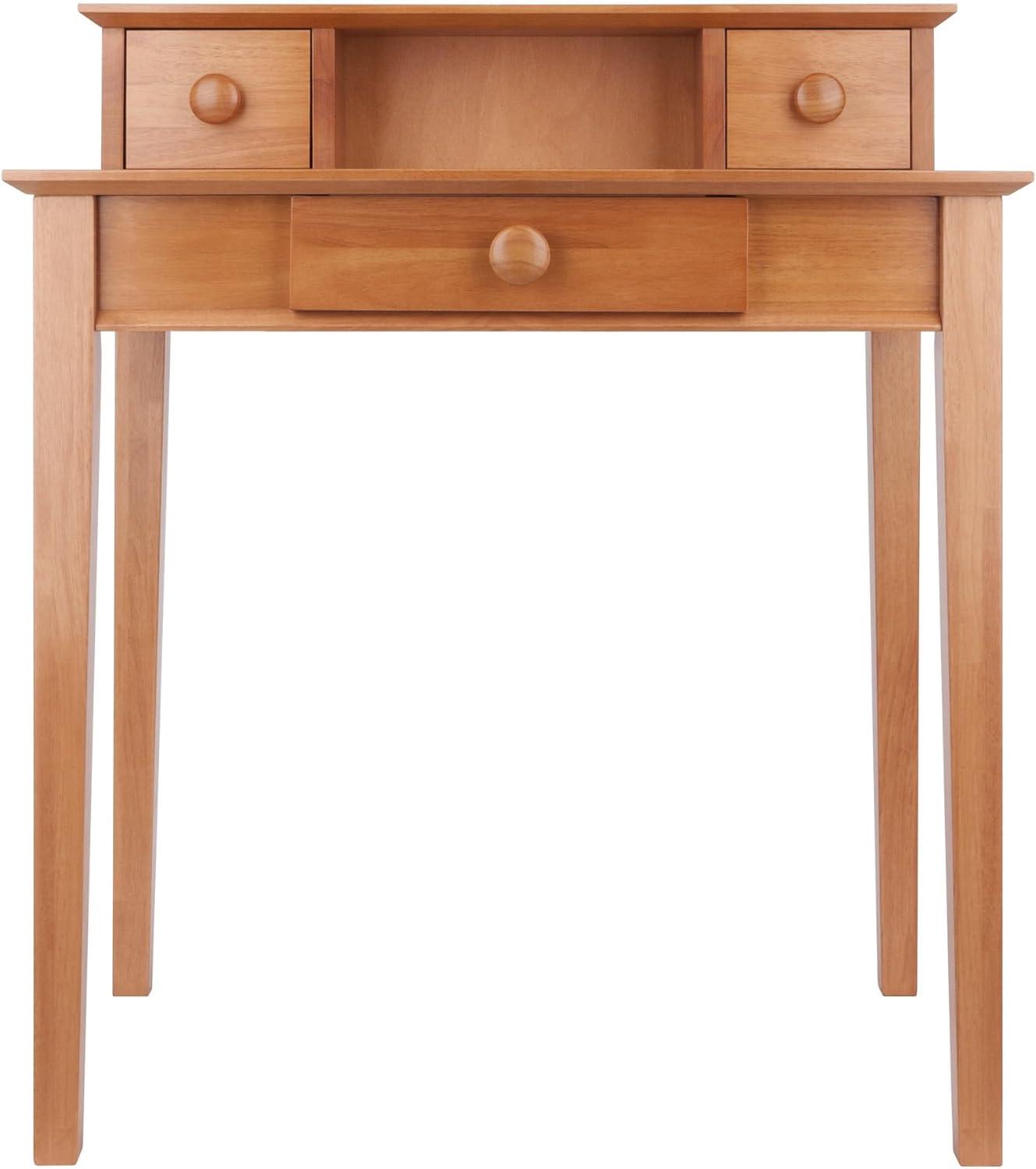 Studio Writing Desk with Hutch Honey Brown - Winsome: Mid-Century Modern, Home Office Furniture, Space-Saving Design