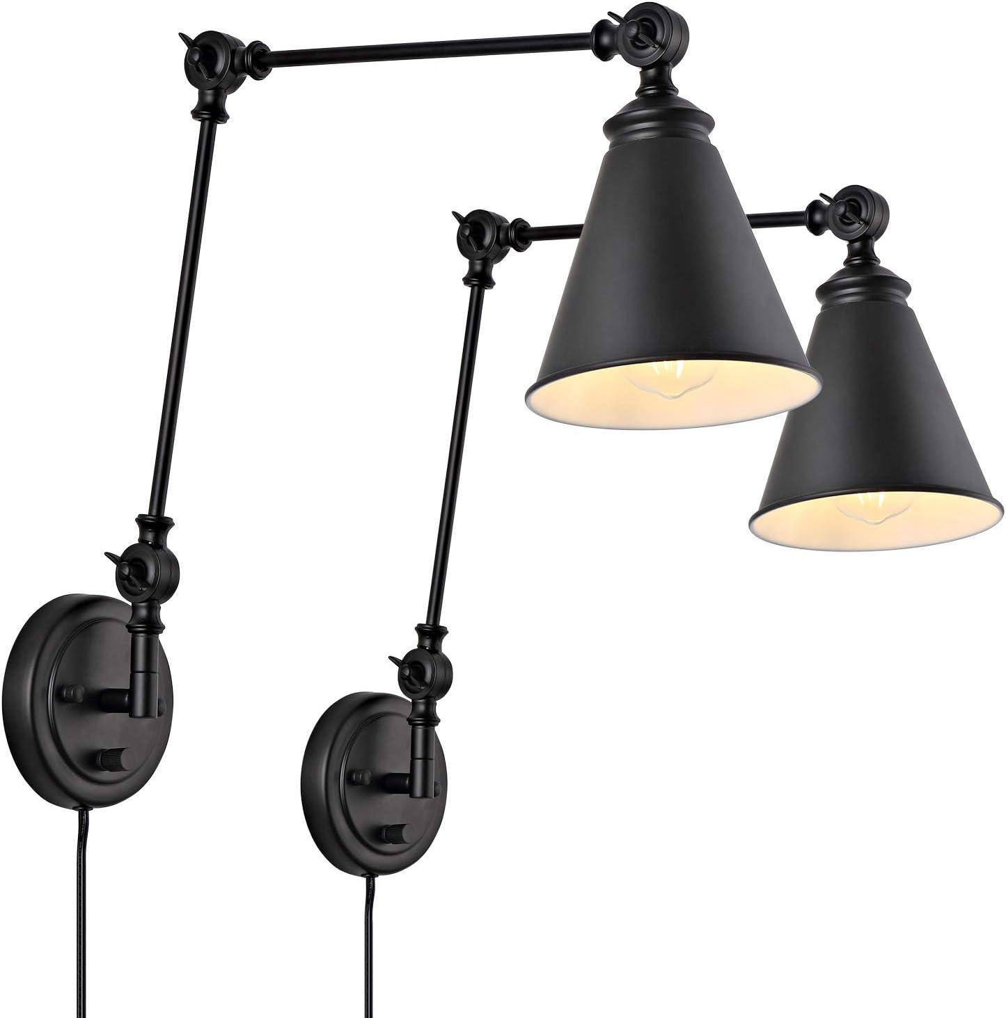 WINGBO  Industrial Swing Arm Wall Sconce with Metal Shade,2-Pack... Nickel