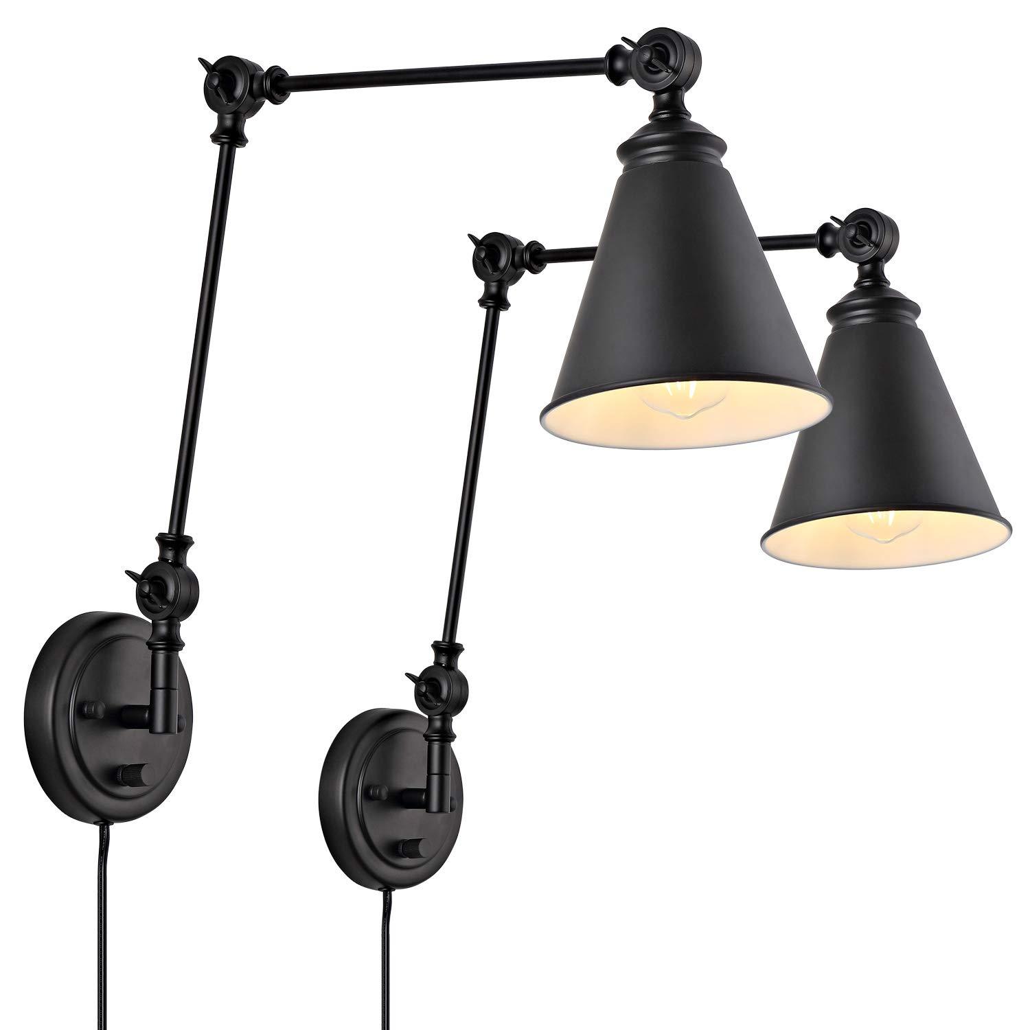 WINGBO  Industrial Swing Arm Wall Sconce with Metal Shade,2-Pack... Nickel