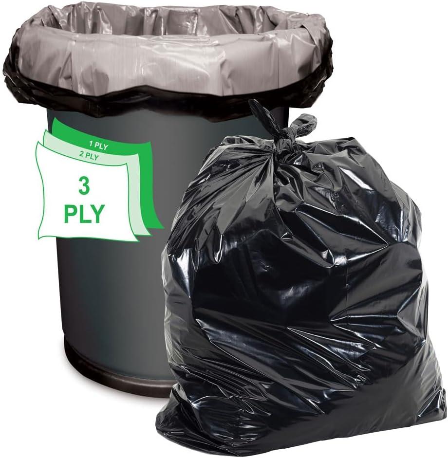 Black Heavy Duty 50 Gallon Trash Bags, 1.5 MIL, Pack of 100