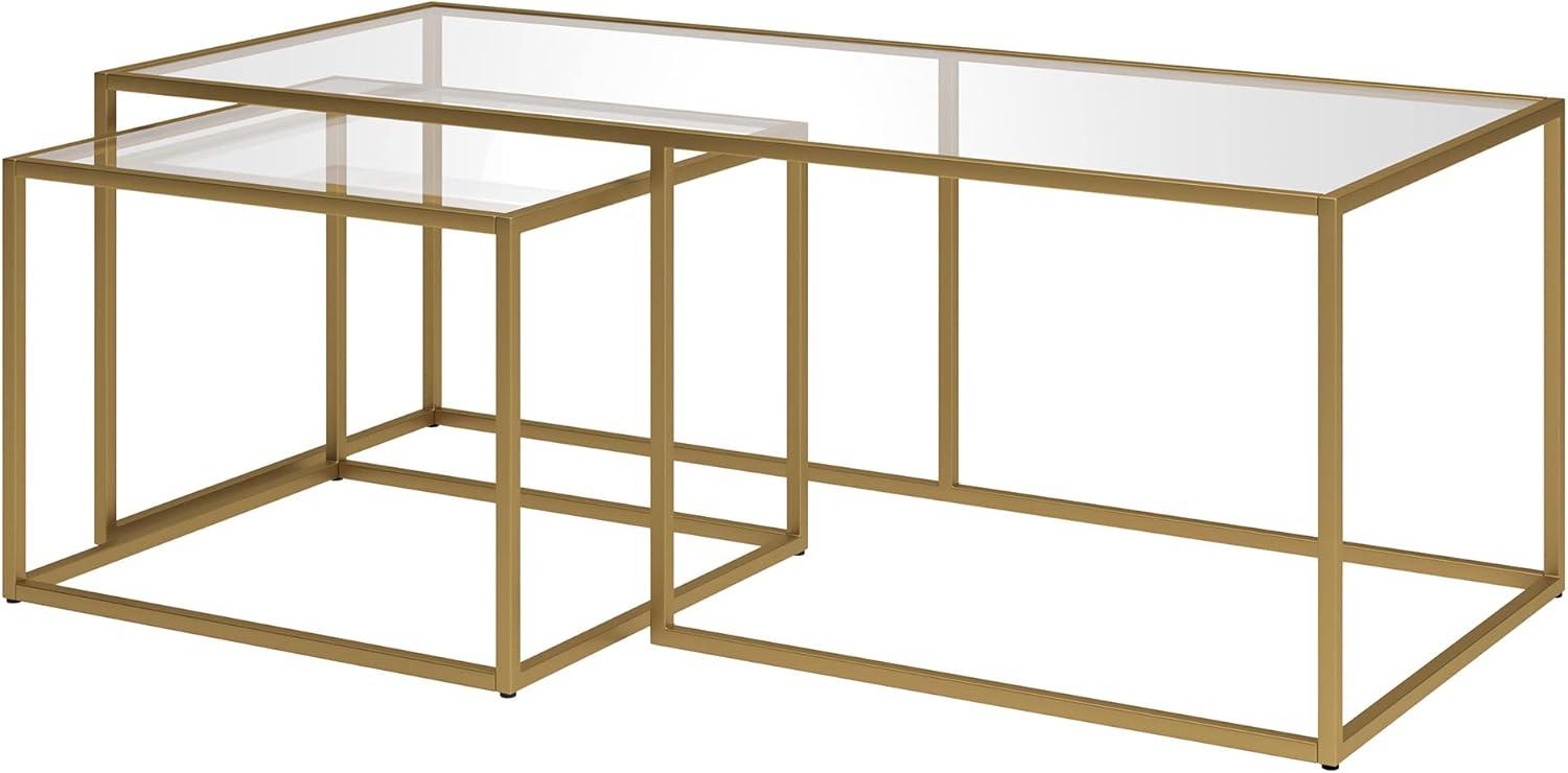 Henn&Hart 50" Brass Finish Metal/Glass Coffee Table