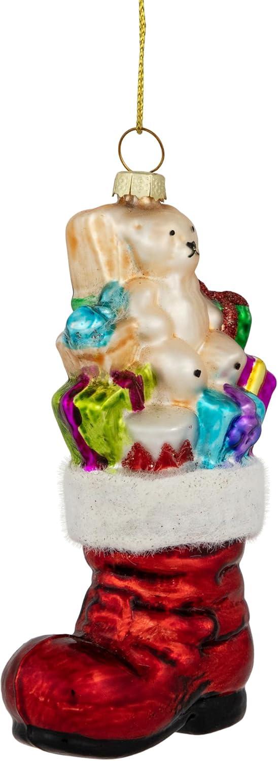 Northlight Seasonal 5" Shiny Red Present Filled Stocking Hanging Glass Christmas Ornament