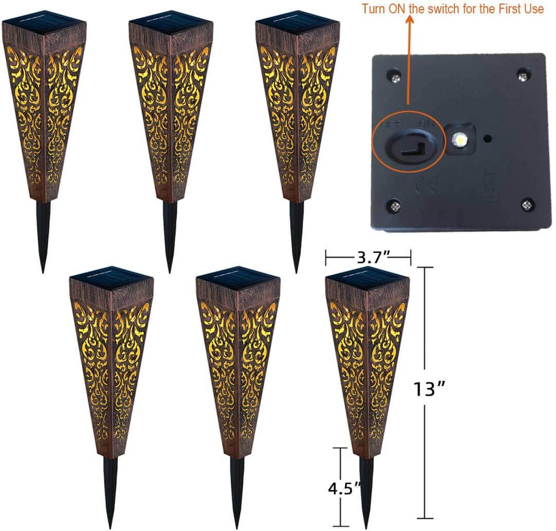 6Pcs Solar Pathway Garden Lights Outdoor Decorative Stakes, Waterproof LED Landscape Lighting for Lawn, Walkway, Patio, Yard (8 Lumens)