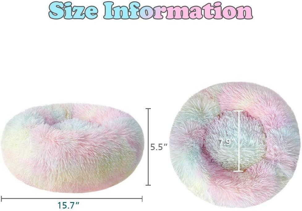 otoez Kitten Puppy Bed Extra Small XS Round Dog Cat Beds Anti Anxiety Plush Pet Calming Donut Bed with Non-Slip Waterproof Bottom, Washable (15.7", Rainbow)