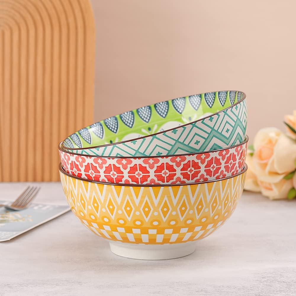 AHX arge Ceramic Serving Bowl Set - 8-InchColorful Porcelain Pasta Bowls - Perfect for Salad, Soup, Noodle, Ramen - Microwave and Dishwasher Safe - 57 oz (1400 ml)