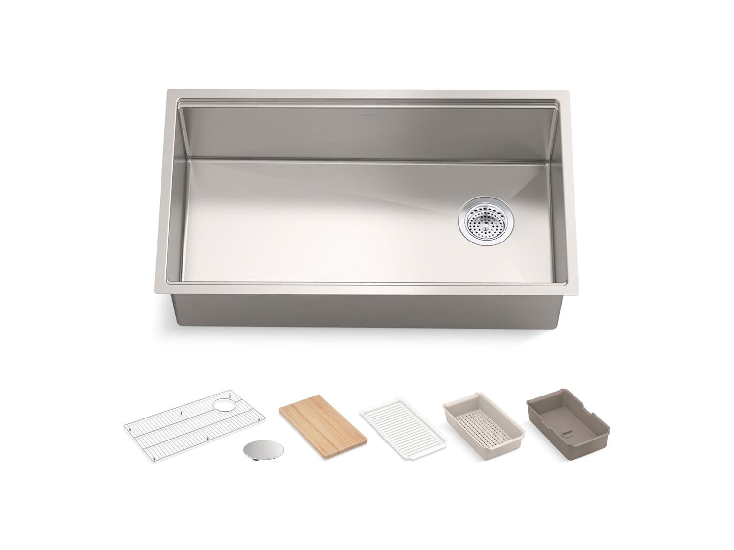 Strive® 32" L x 18.25" W Undermount Single Bowl Kitchen Sink with Basin Rack