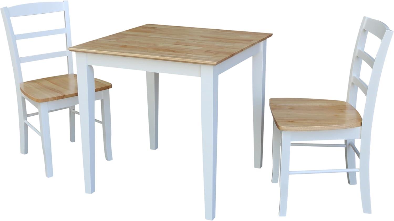 3pc Dining Table with 2 Ladderback Chairs White/Natural – International Concepts: Solid Wood, Square, Non-Extension