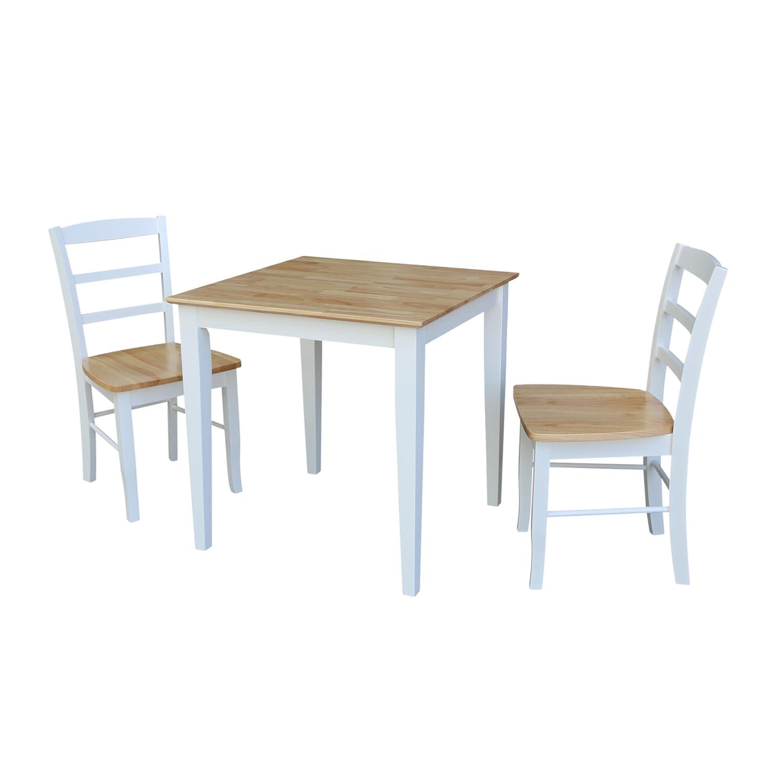 3pc Dining Table with 2 Ladderback Chairs White/Natural – International Concepts: Solid Wood, Square, Non-Extension